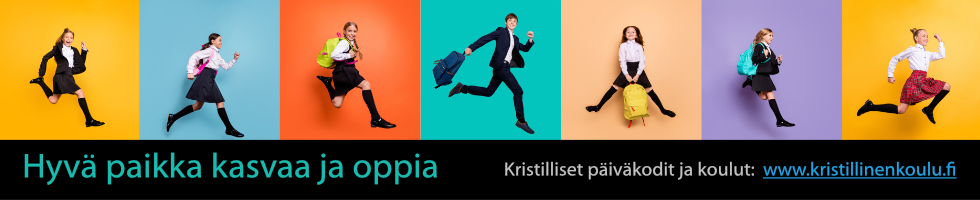 Lapsia juoksemassa reppuineen, kuva